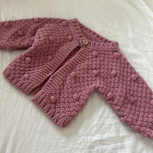 Pom Pom pink knit cardigan 0/6m baby girl